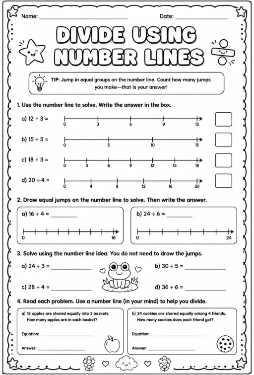 Divide using number lines