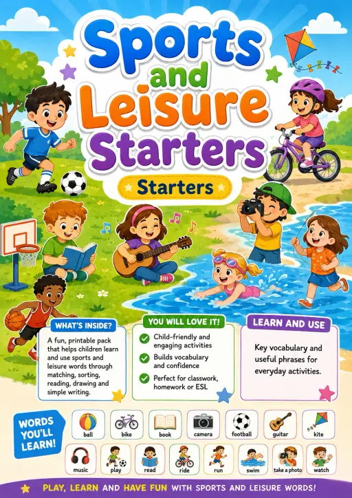 Sports and Leisure Starters Vocabulary Worksheet Pack