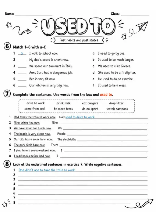 Used To 2 | Grade 5 Grammar Worksheet