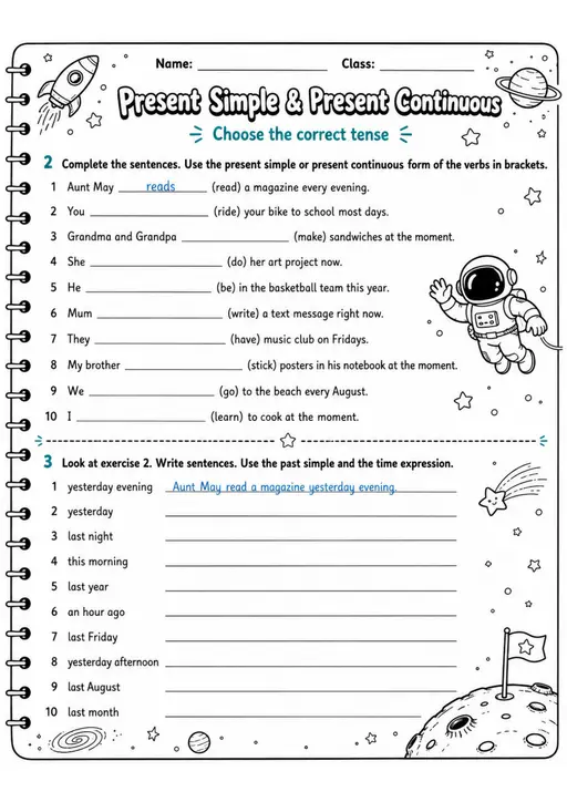 Present Simple & Present Continuous | Grade 5 Grammar Worksheet