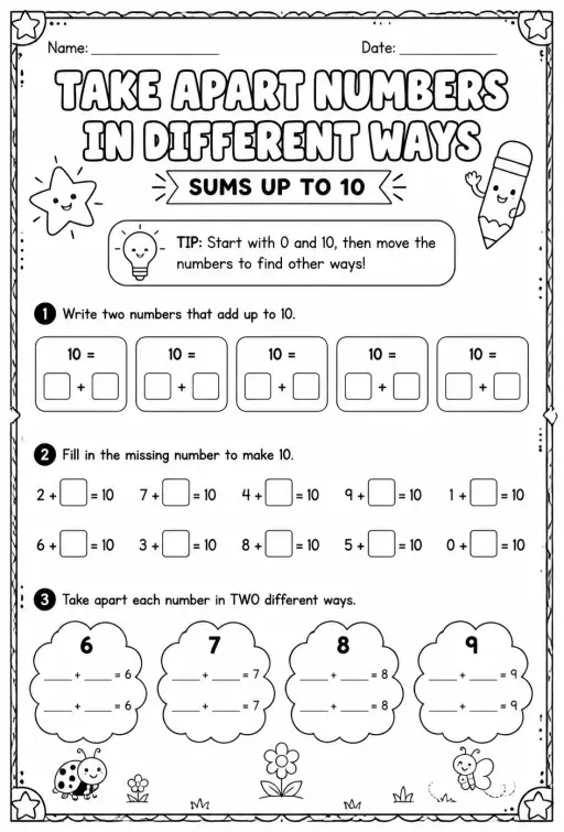 Take apart numbers in different ways - sums up to 10