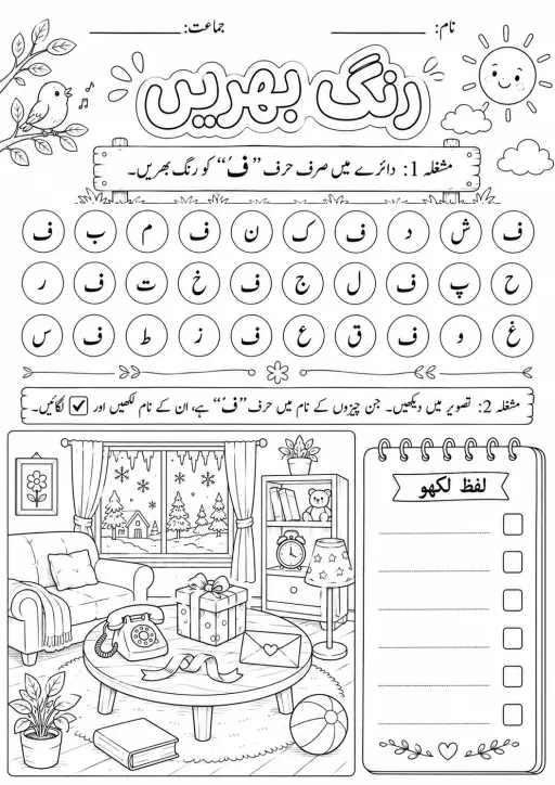 Urdu Letter غ Phonics Worksheets Pack