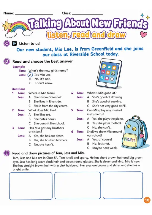 Cambridge MOVERS - Talking About New Friends | Free Worksheet