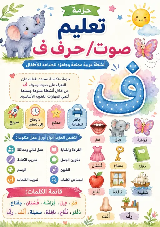 Arabic Letter Faa Phonics Worksheets Pack