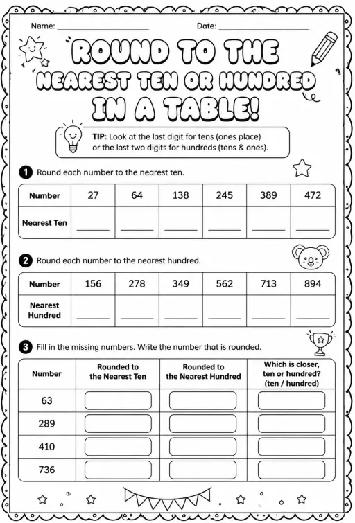 Round to the nearest ten or hundred in a table