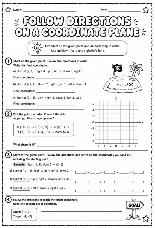 Follow directions on a coordinate plane