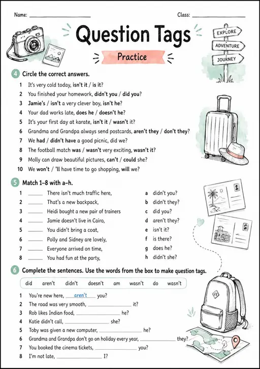 Question Tags 2 | Grades 5-6 Grammar Worksheet