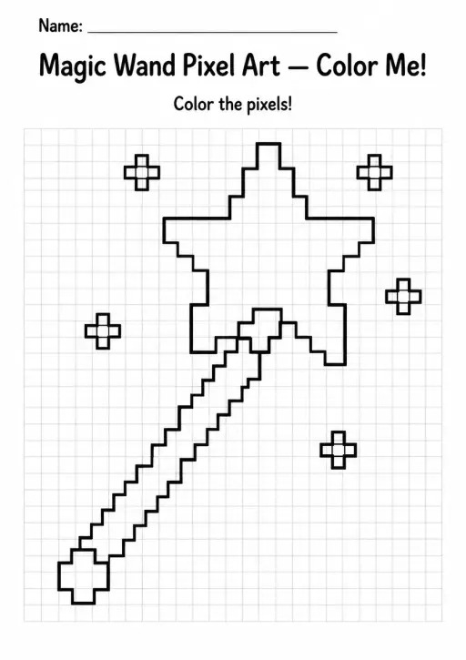 Magic Wand Pixel Art Coloring Page