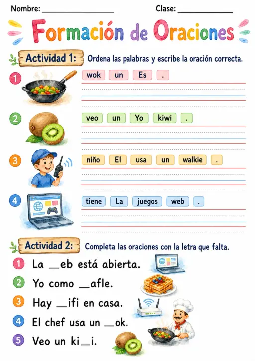 Spanish Letter W Phonics Worksheets Pack