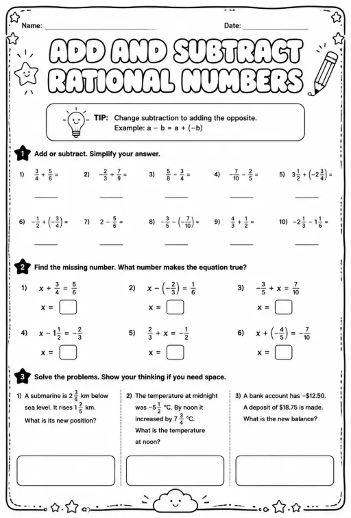 Add and subtract rational numbers