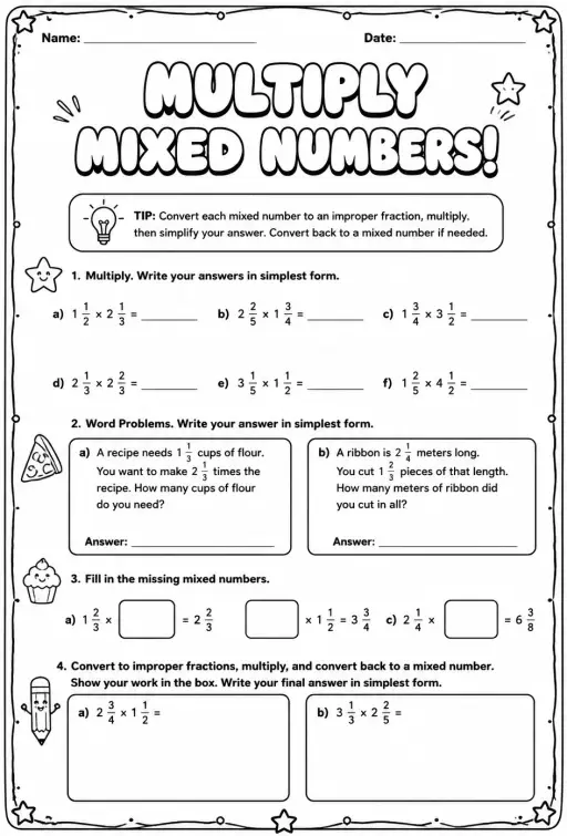 Multiply mixed numbers