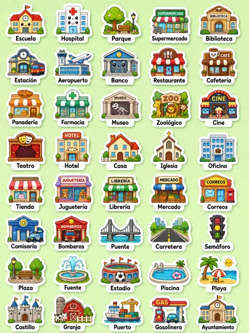 Lugares de la ciudad - Hoja de pegatinas imprimibles