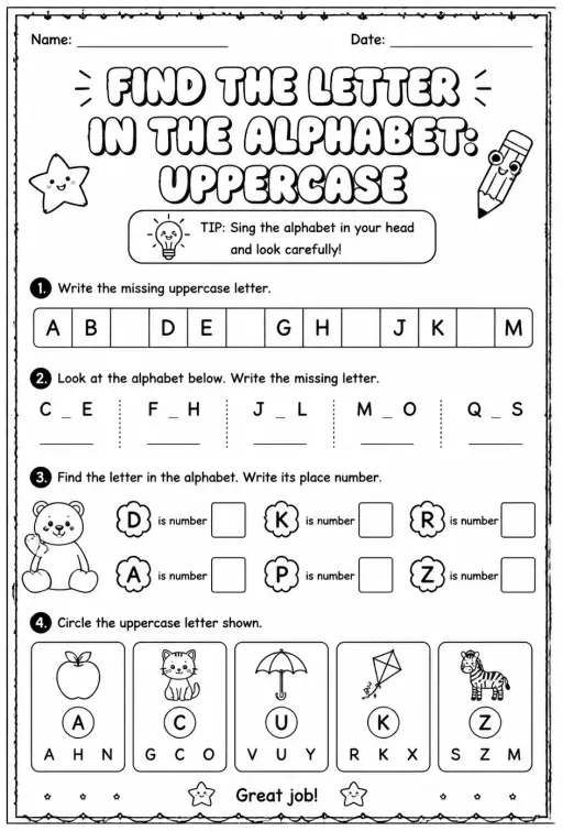 Find the letter in the alphabet: uppercase