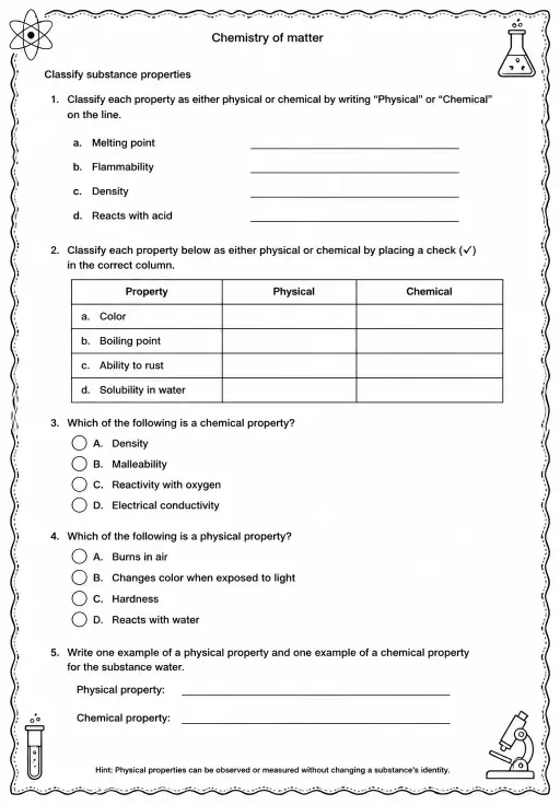 Classify substance properties