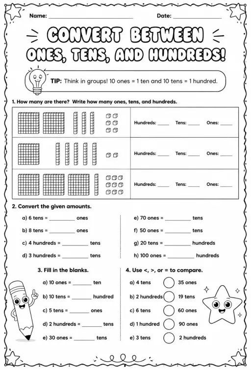 Convert between place values - ones, tens, and hundreds