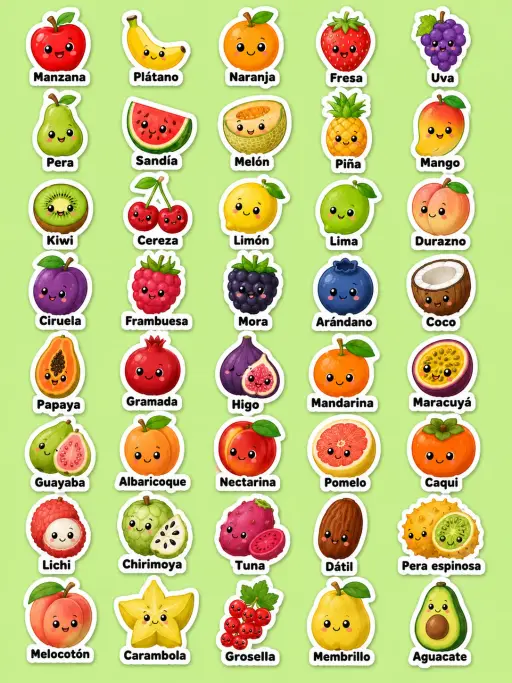 Frutas - Hoja de pegatinas imprimibles