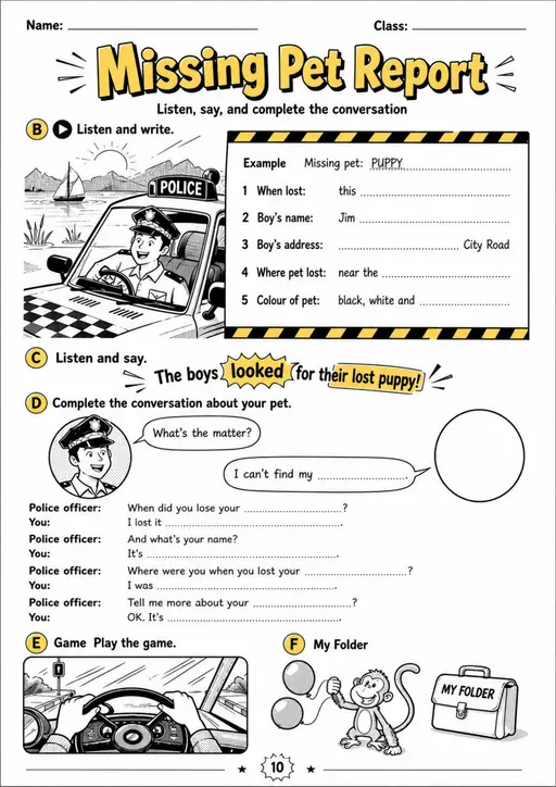 Cambridge MOVERS - Missing Pet Report | Free Worksheet
