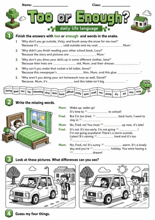 Cambridge Flyers - Too or Enough? | Free Worksheet