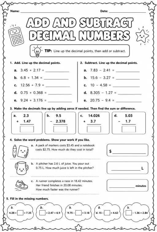 Add and subtract decimal numbers