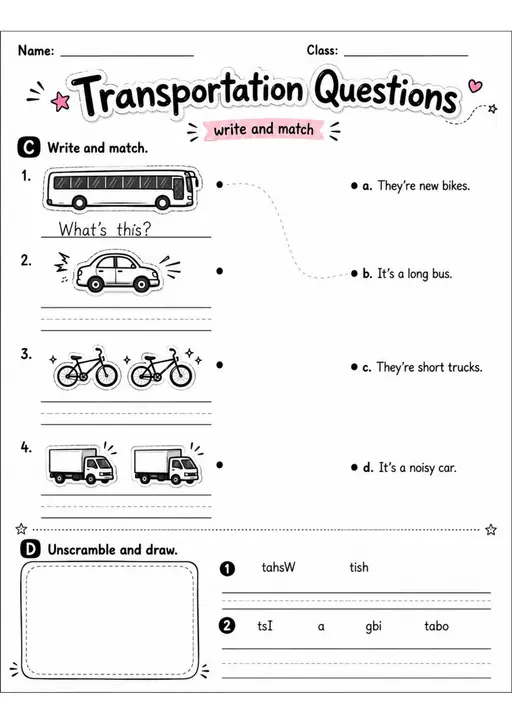 Transportation Questions | Grade 2 Vocabulary Worksheet