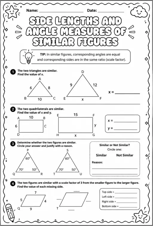 Side lengths and angle measures of similar figures
