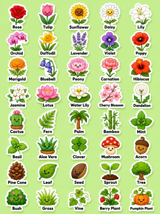 Flowers and Plants Printable Sticker Sheet - Set 2