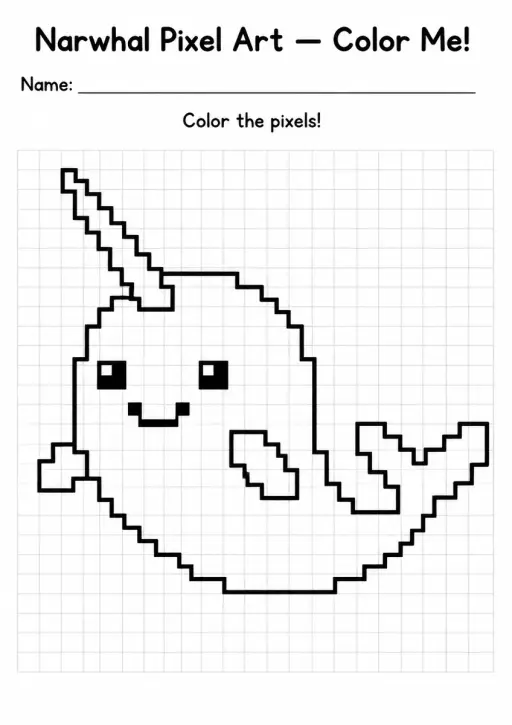 Narwhal Pixel Art Coloring Page