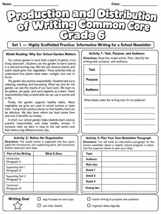 Production and Distribution of Writing Common Core Grade 6