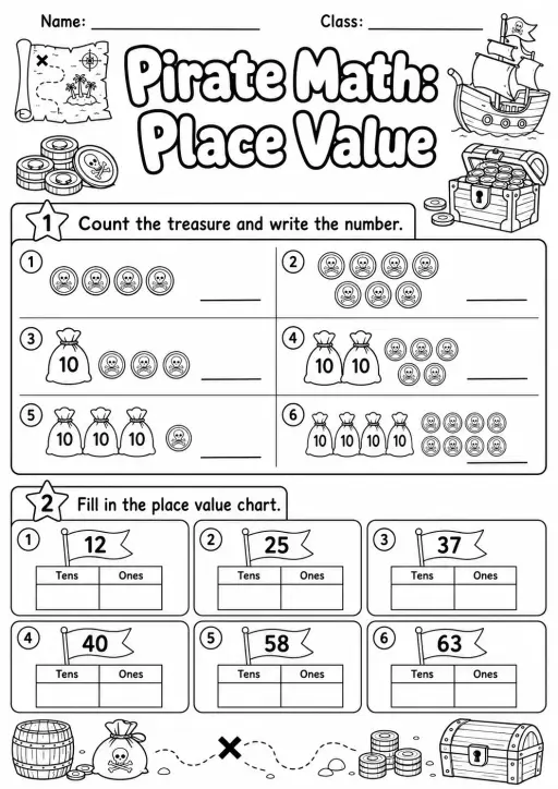 Pirate Math: Place Value Worksheet