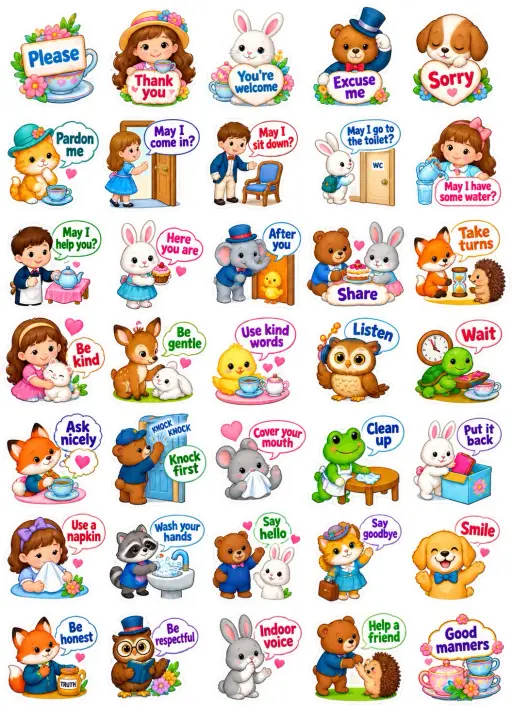 Polite Manners Phrases English Vocabulary Stickers