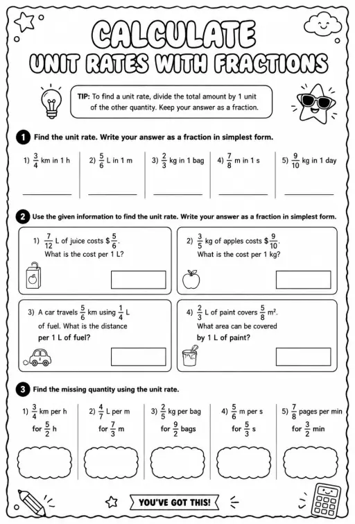 Calculate unit rates with fractions