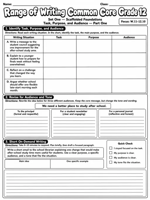 Range of Writing Common Core Grade 12