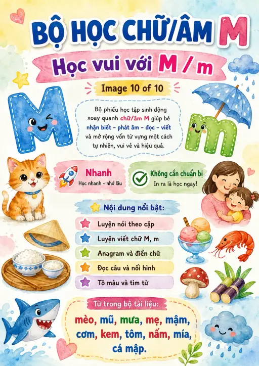 Vietnamese Letter M Phonics Worksheets Pack