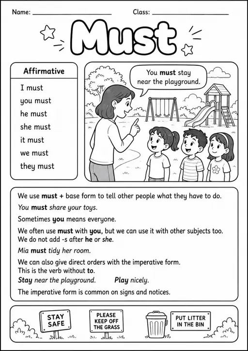 Must | Grades 3-4 Grammar Worksheet