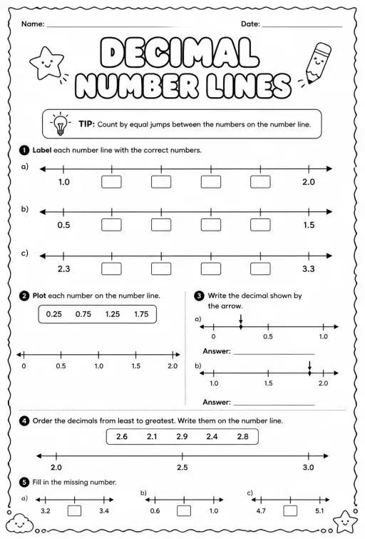 Decimal number lines