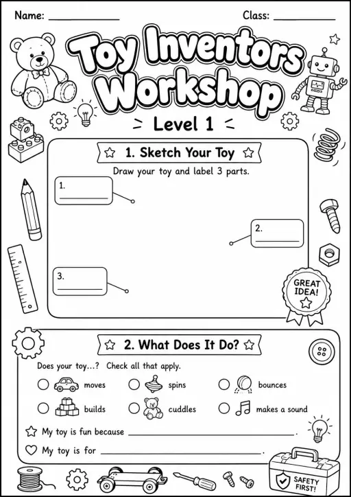 Toy Workshop Design Worksheet Pack