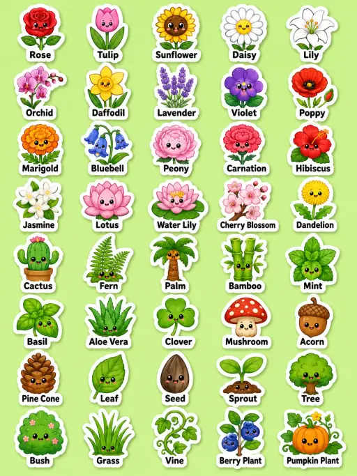 Flowers and Plants Printable Sticker Sheet