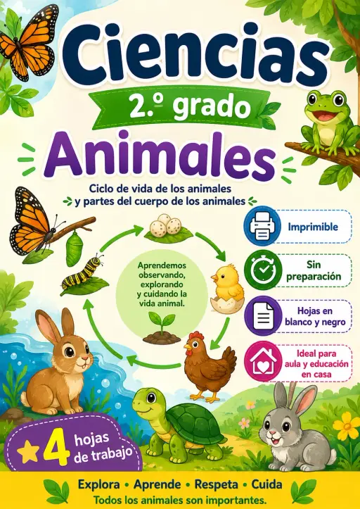 2.º grado - Animales - Paquete de ciencias en español