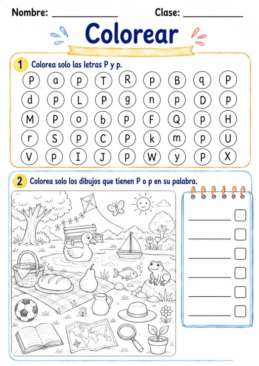 Spanish Letter P Phonics Worksheets Pack
