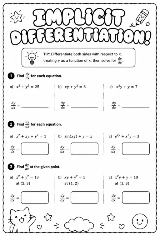Find derivatives using implicit differentiation