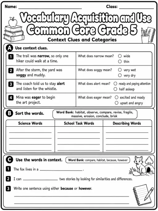 Vocabulary Acquisition and Use Common Core Grade 5
