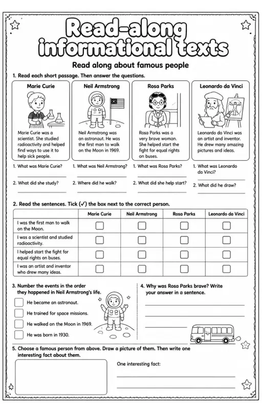 Read along about famous people