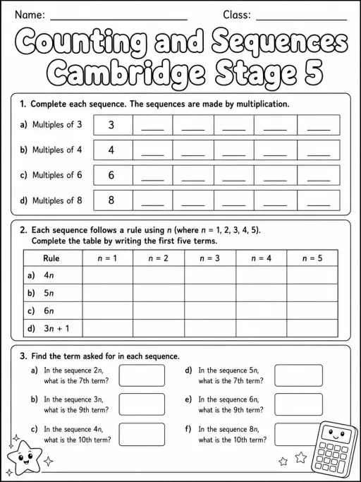 Counting and Sequences Cambridge Stage 5