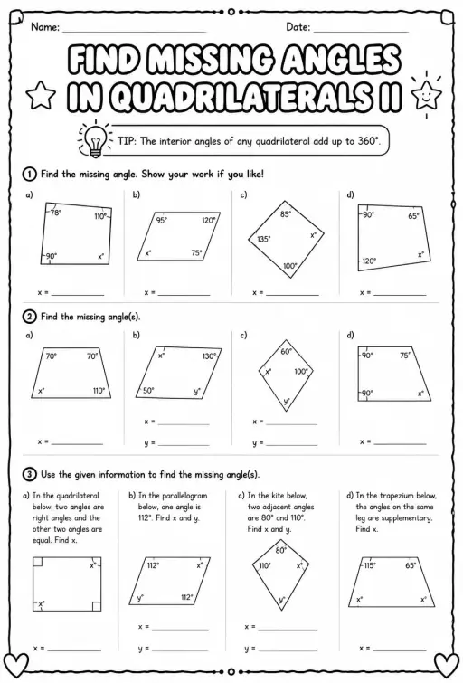 Find missing angles in quadrilaterals II