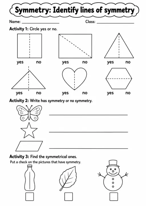 Grade 4 Symmetry Math Worksheet Pack