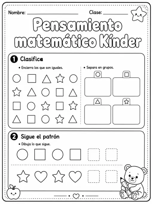 Kindergarten - repaso de matemáticas - Paquete de fichas - Conjunto 3