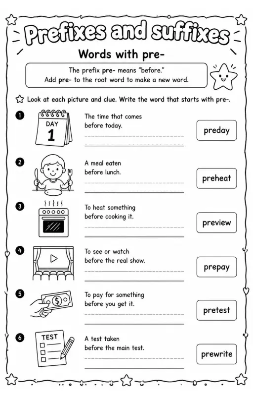Words with pre-