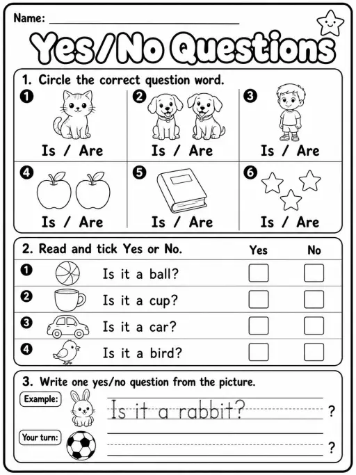 Yes/No Questions Worksheet Pack