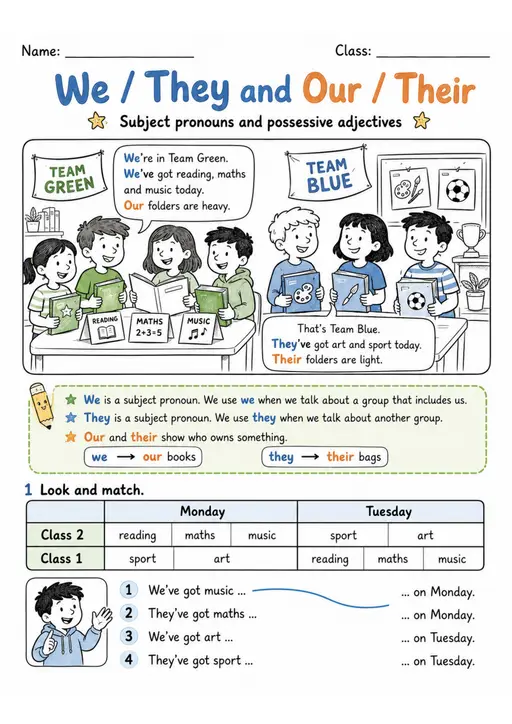 Our and Their Pack - 2 Worksheets | Grades 2-3