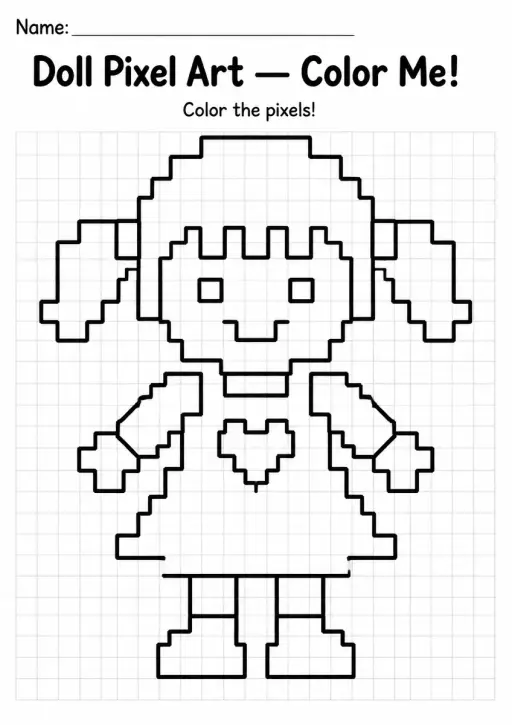 Doll Pixel Art Coloring Page